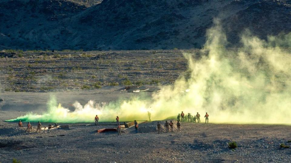 Marines with 2nd Battalion, 6th Marine Regiment, conduct training on a live-fire range at Twentynine Palms, Calif., on March 14. (Lance Cpl. Frank Sepulveda Torres/Marine Corps)