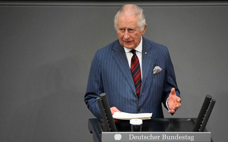 The King was given an emphatic, two-minute standing ovation by politicians after his speech - TOBIAS SCHWARZ/AFP via Getty Images