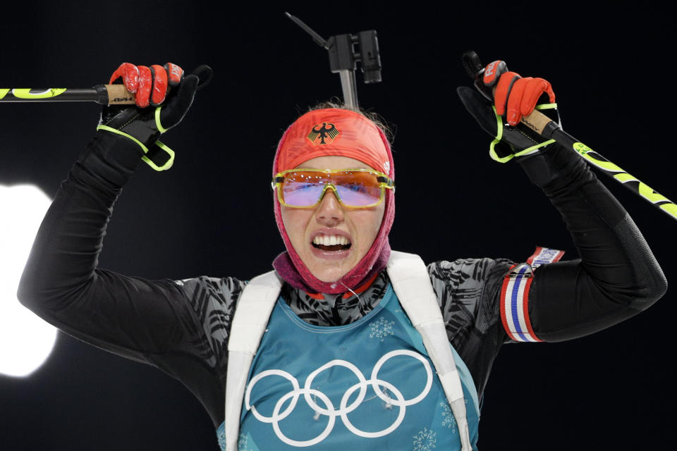 <p>Laura Dahlmeier (pictured) of Germany won the gold medal in the women’s 7.5km biathlon sprint. Marte Olsbu from Sweden took home the silver and the Czech Republic’s Veronika Vitkova won bronze. </p>