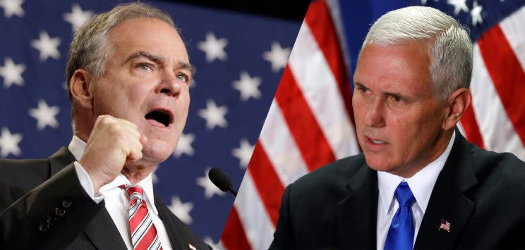 Democratic vice presidential candidate Sen. Tim Kaine and Republican vice presidential candidate Gov. Mike Pence.(Photos: Chuck Burton/AP, Jonathan Ernst/Reuters)