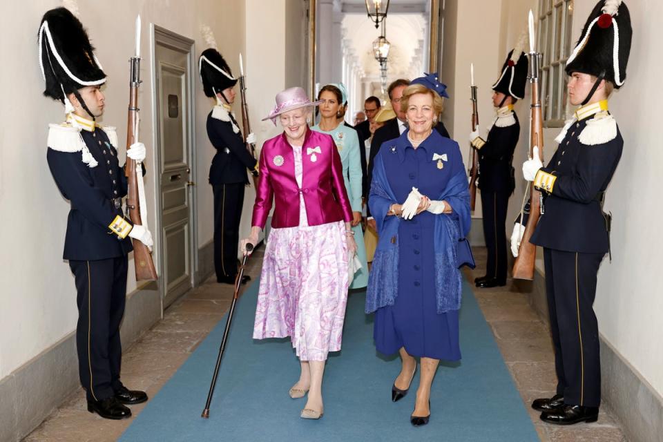 Queen Margrethe II and Queen Anne-Marie of Greece at the celebration of the 50th coronation anniversary of King Carl Gustav of Sweden in September (Getty Images)