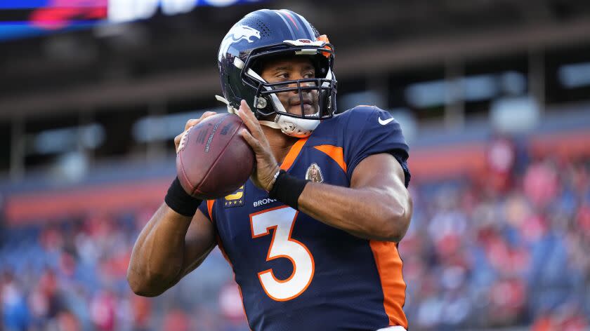 Denver Broncos quarterback Russell Wilson before an NFL football game.