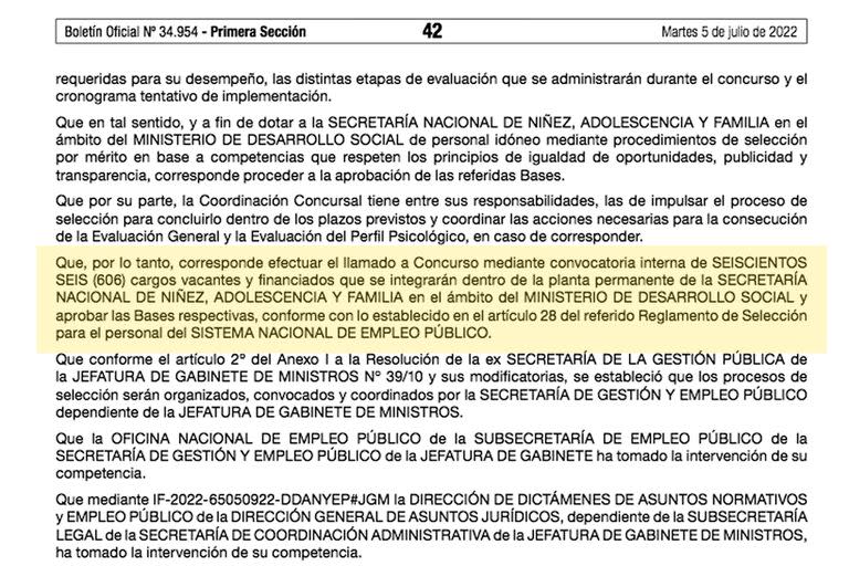 Llamado a concurso para cubrir seiscientos seis cargos de la planta permanente de la secretaría de Niñez, Adolescencia y Familia del ministerio de Desarrollo Social