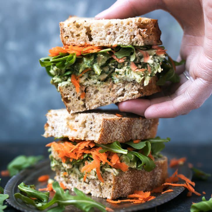 Pumpkin Seed & Avocado Pesto Chicken Salad Sandwiches