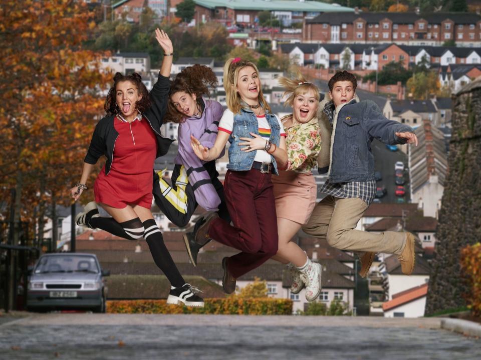 Derry Girls S3 Specials (L-R) Michelle Mallon (Jamie - Lee O&#39;Donnell), Orla Mccool (Louisa Clare Harland), Erin Quinn (Saoirse Monica Jackson), Clare Devlin (Nicola Coughlan), James Maguire (Dylan Llewellyn)
