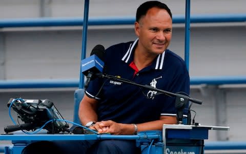 Mohamed Lahyani presiding over a men's doubles match on Friday, after the USTA cleared him - Mohamed Lahyani presiding over a men's doubles match on Friday, after the USTA cleared him   - Credit: Getty Images