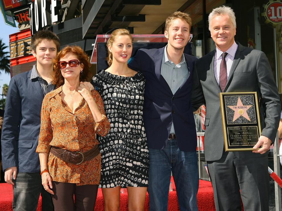 Susan Sarandon and Tim Robbins with children Miles Robbins, Jack Henry Robbins and Eva Amurri attend the ceremony and 50th birthday celebration honoring Actor Tim Robbins with a star on the Hollywood Walk of Fame on October 10, 2008 in Hollywood, California