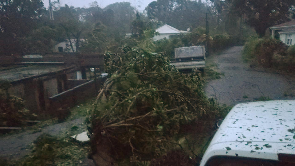 A picture taken on Sept. 19, 2017, shows Maria's winds moving over&nbsp;the city of Petit-Bourg, Guadeloupe.