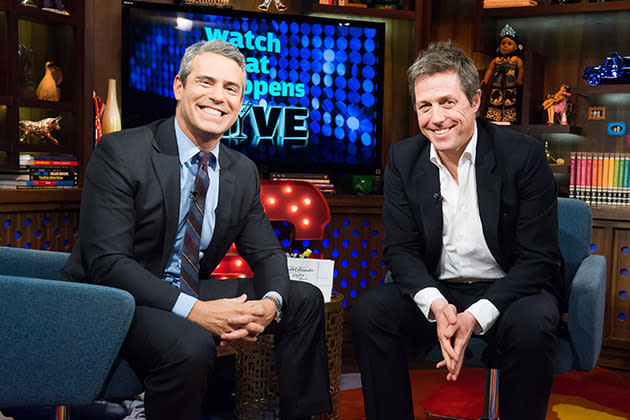 Andy Cohen (L) with Hugh Grant on Watch What Happens Live.