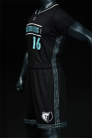 A detail view of the piping on the side of the Memphis Grizzlies' new MLK50 Pride uniforms. (Photo via Grizzlies)