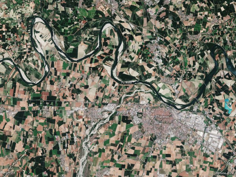 A Copernicus Sentinel-2 satellite image shows Po River water levels in northern Italy