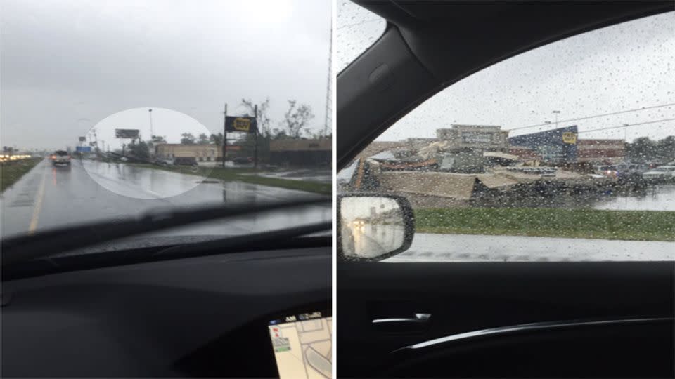 A man driving in the area captured this image of the flattened and obliterated Starbucks. Photo: Twitter/ConorDaly