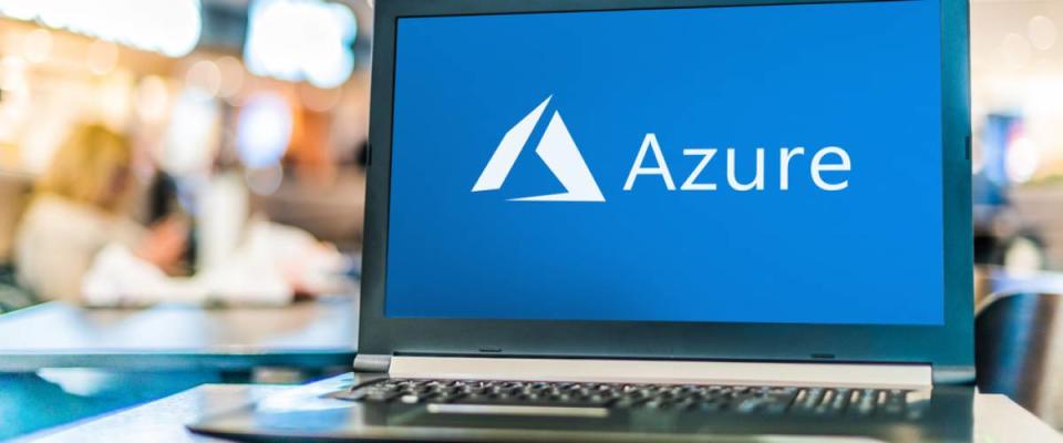 Laptop computer displaying logo of Microsoft Azure
