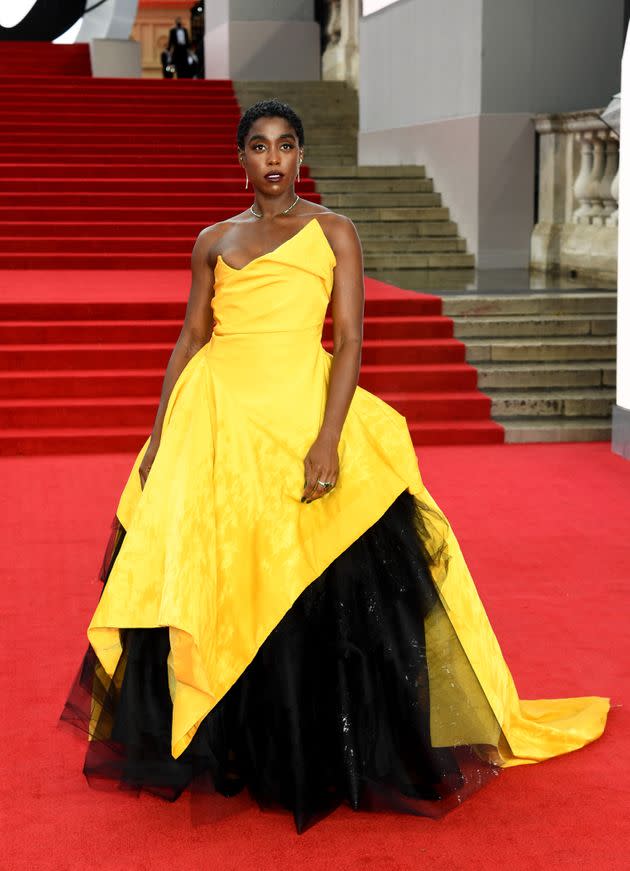 Lynch brought the glamour to the red carpet and let her voluminous yellow and black dress do all of the talking.  (Photo: Gareth Cattermole via Getty Images)