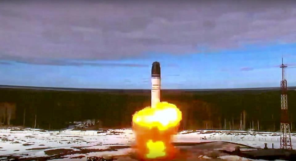 In April 2022, Russia conducted a first test launch of its Sarmat intercontinental ballistic missile (Roscosmos Space Agency Press Service)