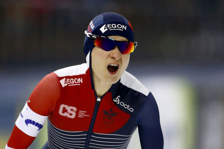 FILE PHOTO: Czech Republic's Martina Sablikova reacts after the women's 1500m ISU European Speed Skating Championships in Minsk, Belarus January 10, 2016. REUTERS/Vasily Fedosenko/File Photo