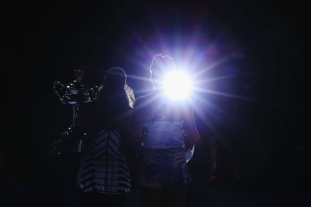 Williams poses with a trophy after winning the women's singles final against her sister Venus during the Australian Open in Melbourne, Australia, on Jan. 28, 2017. (Photo: Michael Dodge via Getty Images)