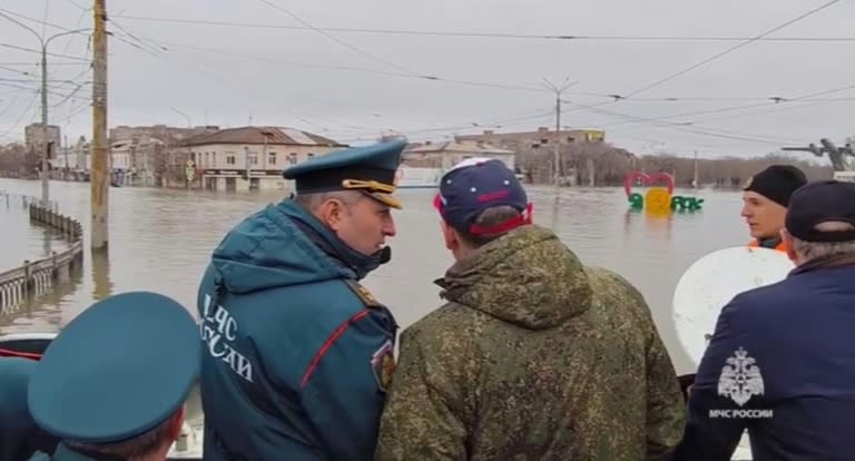 Russia has evacuated more than 4,500 people after major floods in the Orenburg region near Kazakhstan (Handout)