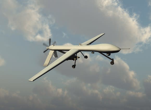 A military drone flying