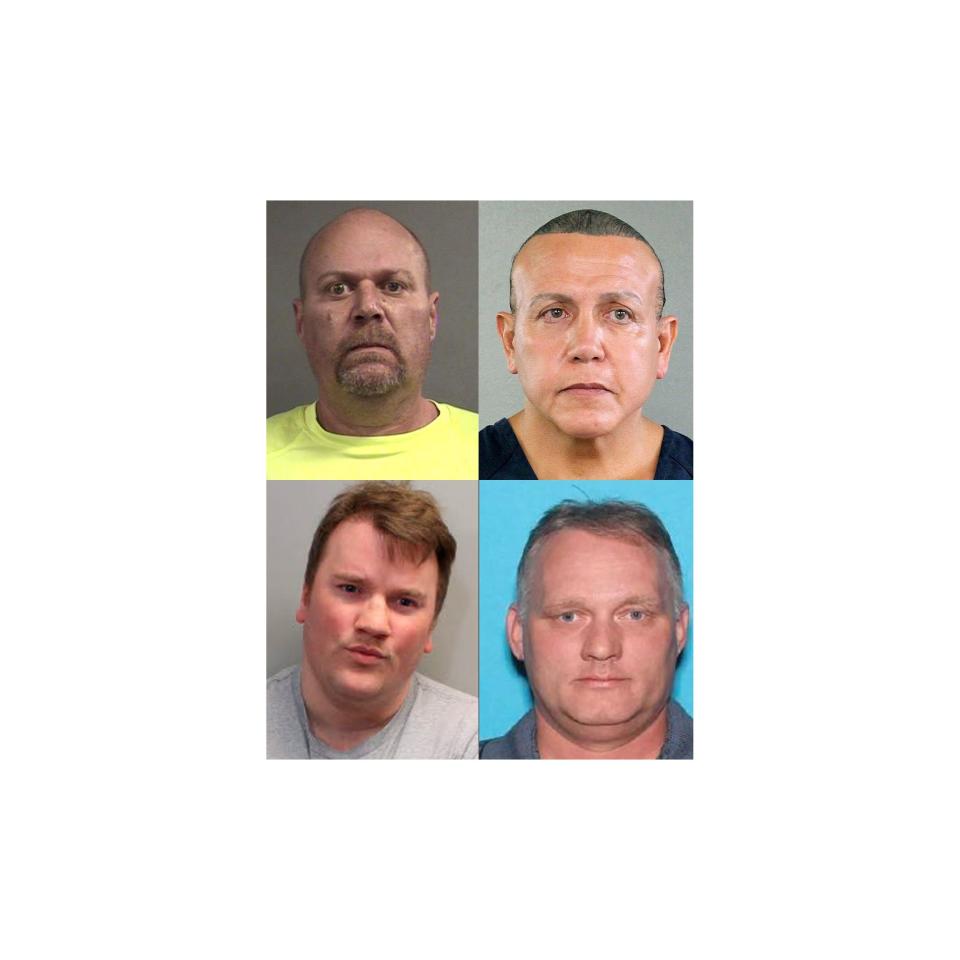 Clockwise from top left, Gregory Bush, Cesar Sayoc, Robert Bowers and Scott Beierle