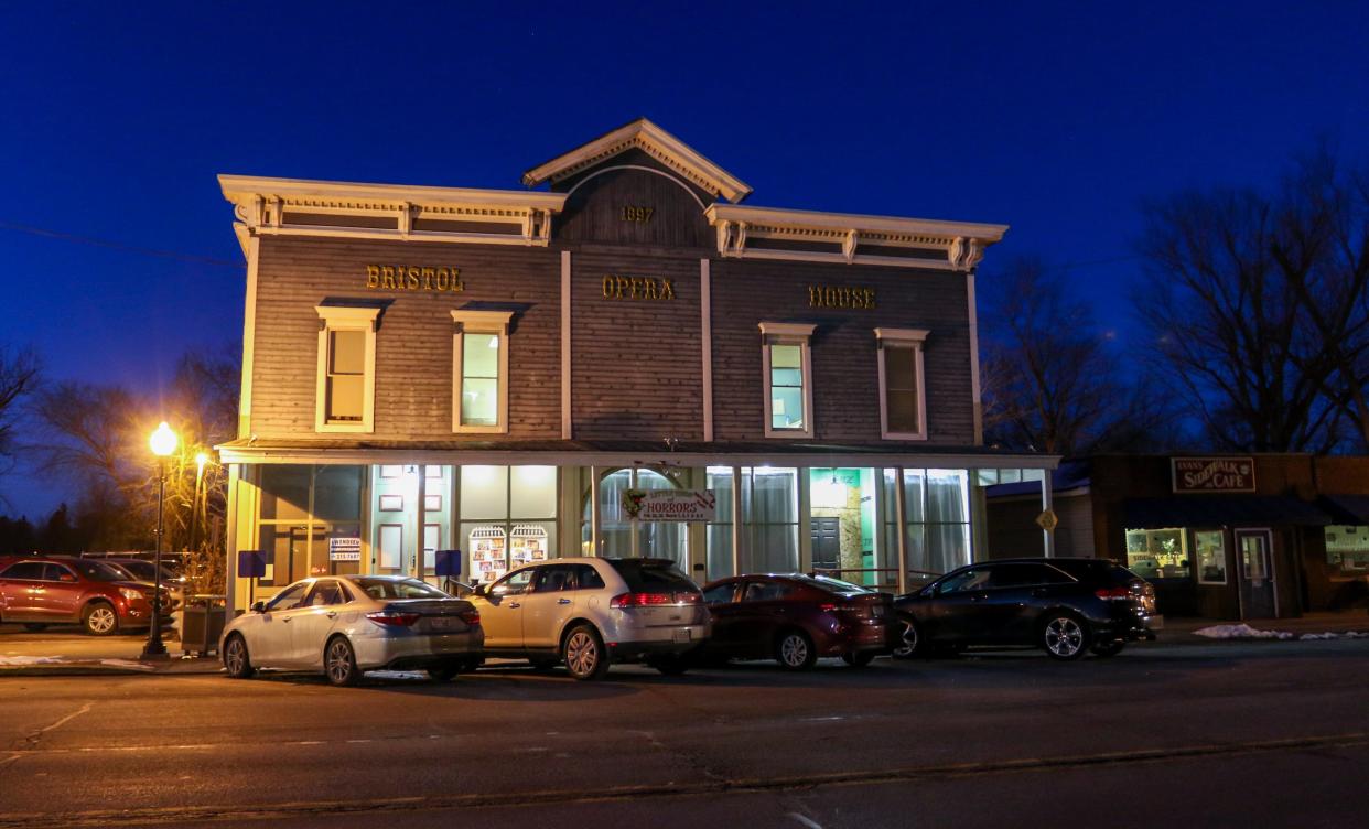 This the exterior of the Bristol Opera House, the home of Elkhart Civic Theatre.