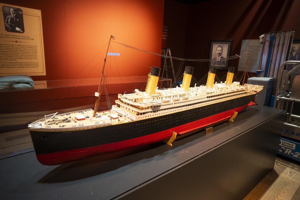 Mar 7, 2024; Columbus, OH, United States; A replica of the Titanic that is part of the new exhibit "Titanic: The Artifact Exhibition" at the Center of Science and Industry (COSI).