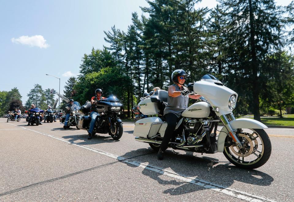 Motorcyclists hit the road during the 2023 American Tribute Ride on Saturday at Ben Hansen Park in Wisconsin Rapids. The ride pays tribute to first responders and military service members.