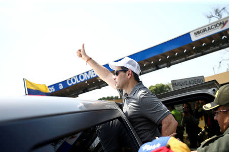 U.S. Senator Marco Rubio leaves after visiting the Colombia-Venezuela border at the Simon Bolivar International Bridge on the outskirts of Cucuta, Colombia February 17, 2019. REUTERS/Edgard Garrido