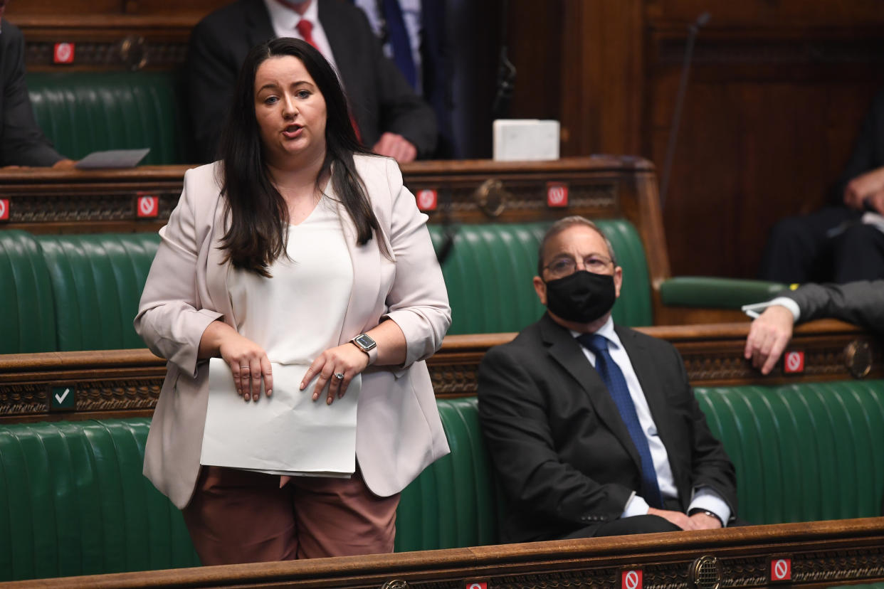 UK Parliament/Jessica Taylor Handout photo issued by UK Parliament of Angela Crawley during Prime Minister's Questions in the House of Commons, London. Picture date: Wednesday July 7, 2021.