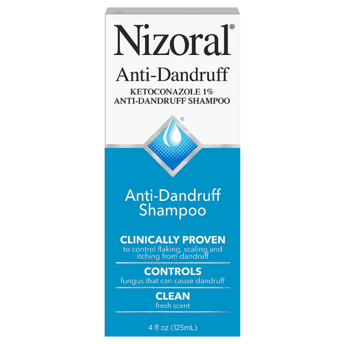 Nizoral Anti-Dandruff shampoo with 1% Ketoconazole against white background