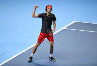 Tennis - ATP Finals - The O2, London, Britain - November 16, 2018 Germany's Alexander Zverev celebrates winning his group stage match against John Isner of the U.S. Action Images via Reuters/Tony O'Brien