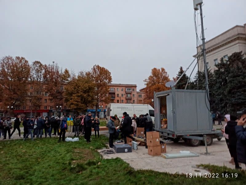 People gather in the central square of Kherson