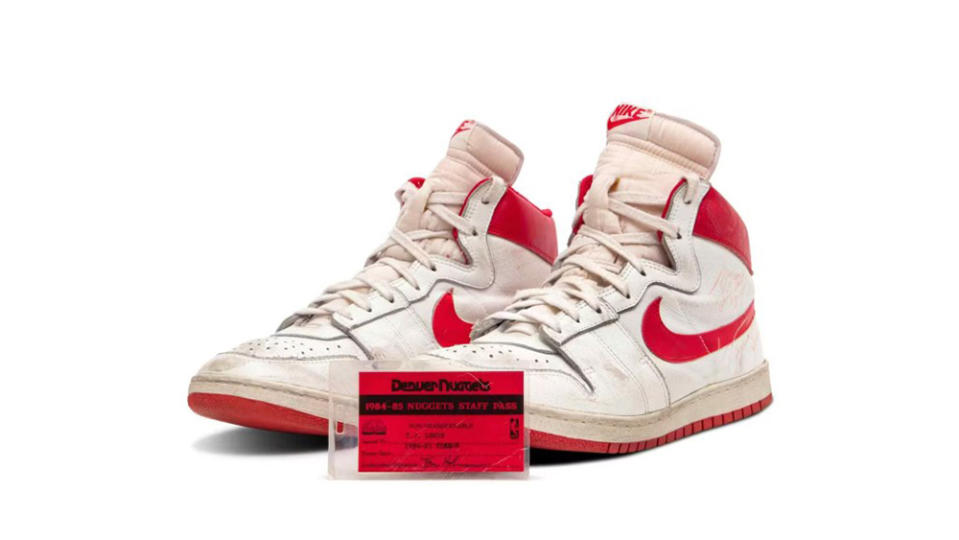 Profile view of Michael Jordan's game-worn Nike Air Ship sneakers