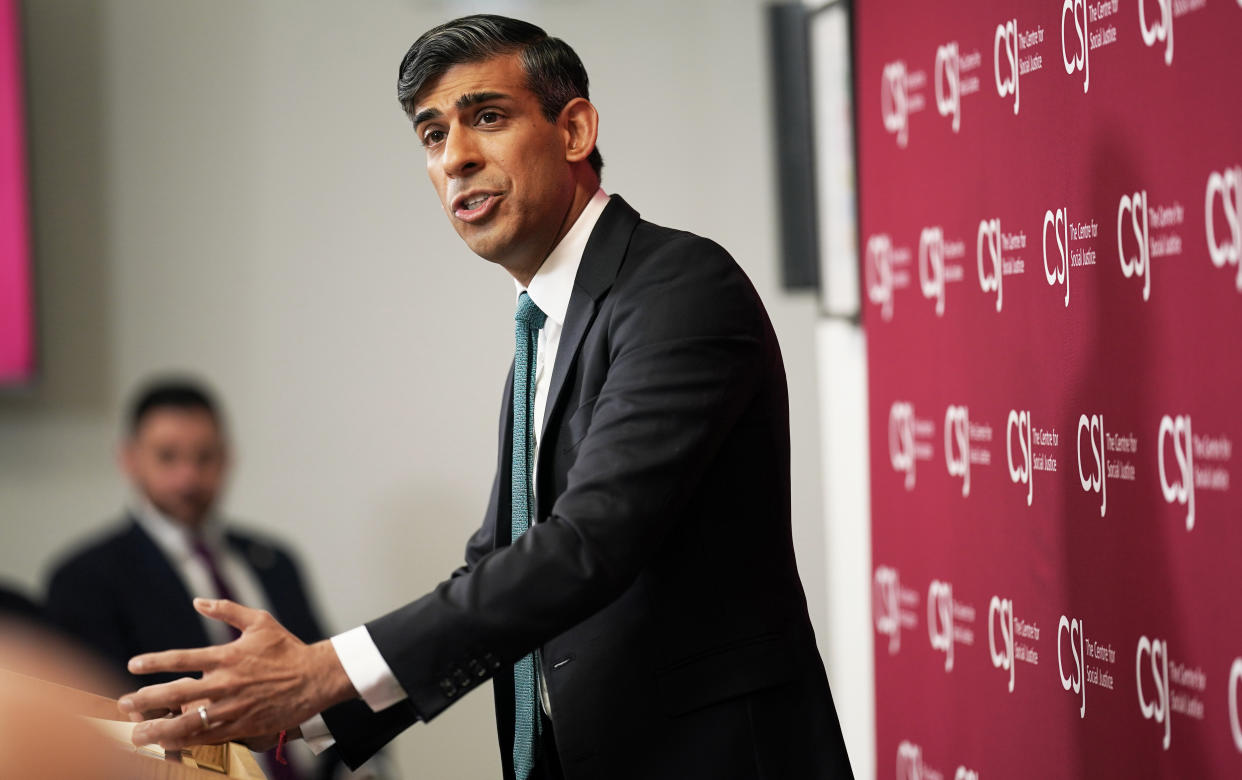 Rishi Sunak giving his speech in central London on welfare reform, where he called for an end to the 