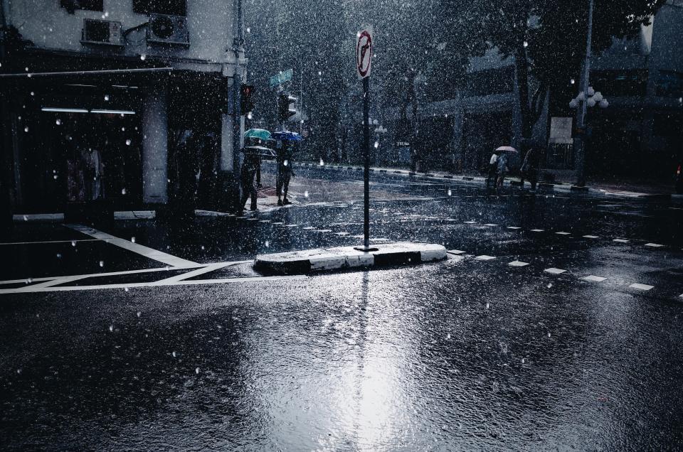 Wet Road In City During Winter