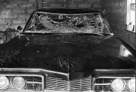 Sen. Edward Kennedy’s car with smashed windshield parked in a garage after his accident at Chappaquiddick Island near Edgartown, Martha’s Vineyard, Mass.,1969. (Photo: Santi Visalli/Getty Images)