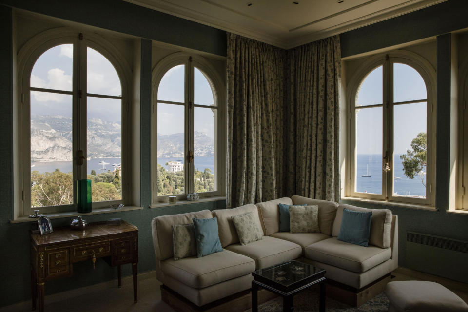 <p>Panorama of the Mediterranean Sea is seen from a bedroom. The sale is being handled by international realtors Savills. </p>