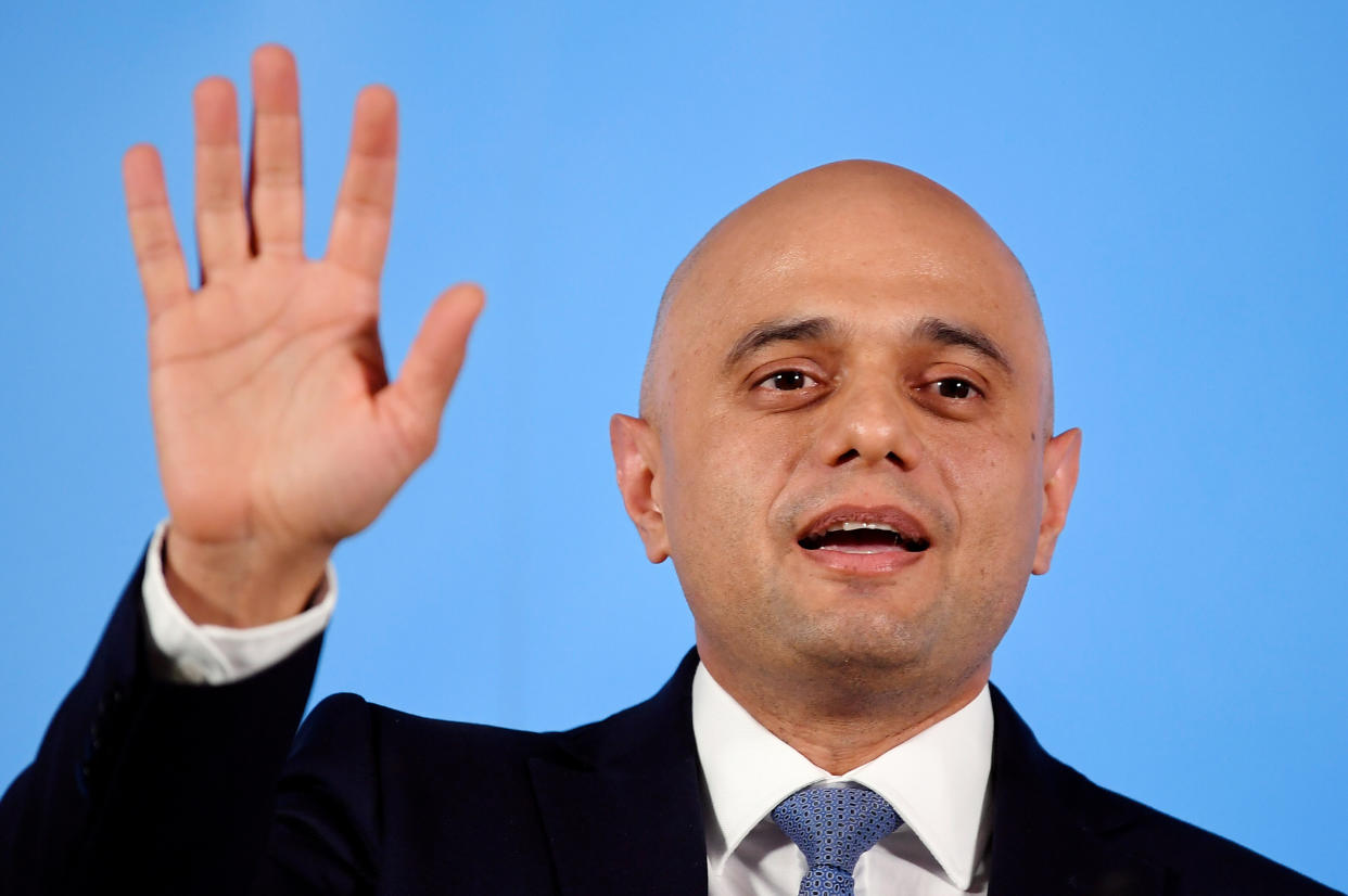 Britain's Home Secretary Sajid Javid speaks during the launch of his campaign for the Conservative Party leadership, in London, Britain, June 12, 2019. REUTERS/Toby Melville