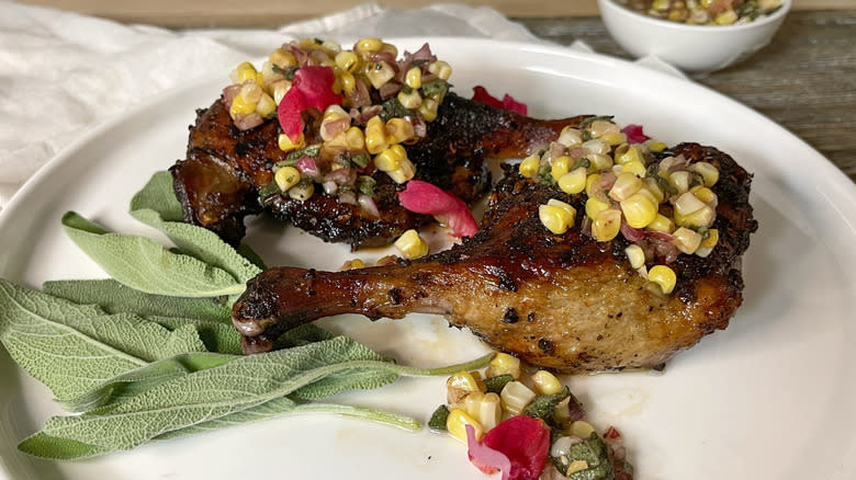 duck thighs with corn relish