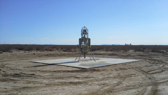 The Mojave, California-based Masten Space Systems has been developing vertical launch and landing vehicles such as Xombie, pictured here. The company is one of three drawing up designs for the experimental XS-1 military space plane under a DARP
