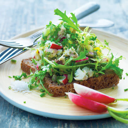 Smoked mackerel salad on rye bread, from 'The Nordic Diet'