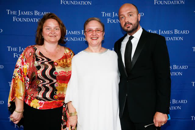 <p>DAVID X PRUTTING/Patrick McMullan via Getty</p> Lidia Bastianich with her daughter Tanya Bastianich Manuali and son Joe Bastianich in 2008.