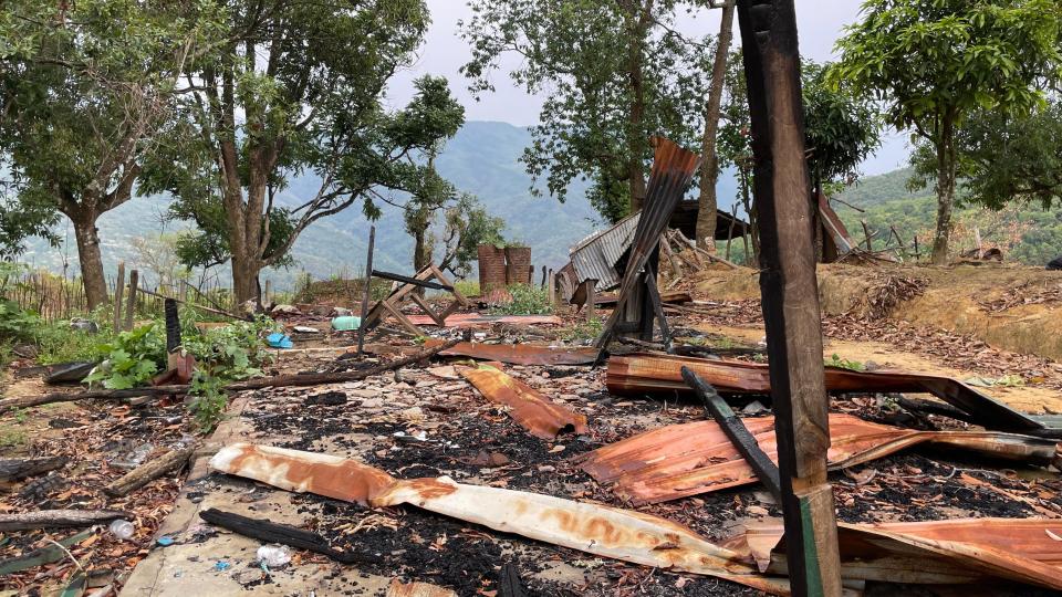 Ruins of a burnt out military base