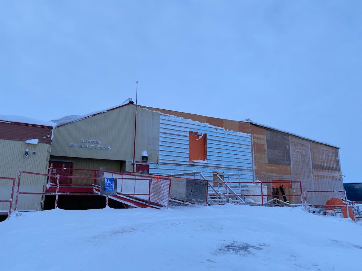 A file photo of the Mangilaluk School in Tuktoyaktuk on Jan. 25, 2023. The school has the community's only gym, which has been closed on and off for years.  (Jenna Dulewich/CBC - image credit)