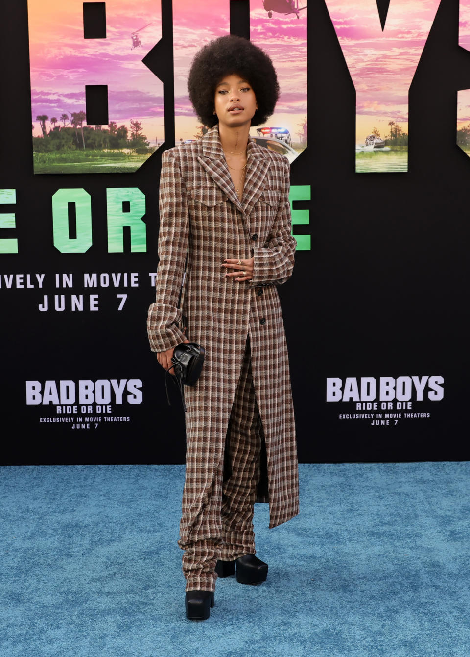 Willow Smith attends the Los Angeles premiere of Columbia Pictures' "Bad Boys: Ride or Die" wearing the Stylish Black Leather boots from Naked Wolfe