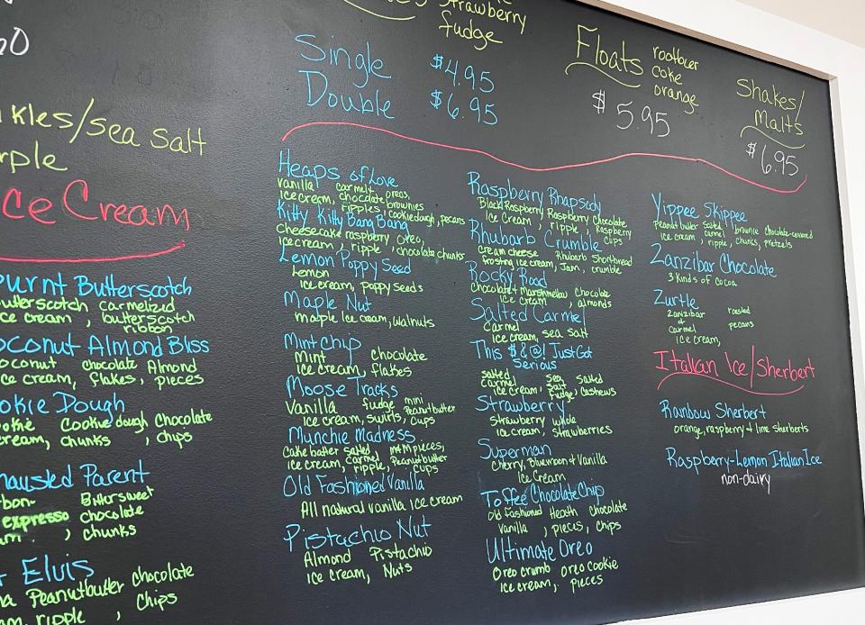 The list of ice cream flavors is extensive at Wicked Licks on Main Street in Sturbridge.