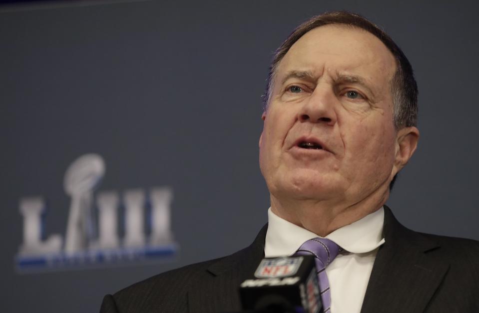 New England Patriots head coach Bill Belichick answers a question during a news conference for the NFL Super Bowl 53 football game Monday, Feb. 4, 2019, in Atlanta. The Patriots beat the Los Angeles Rams 13-3. (AP Photo/Morry Gash)