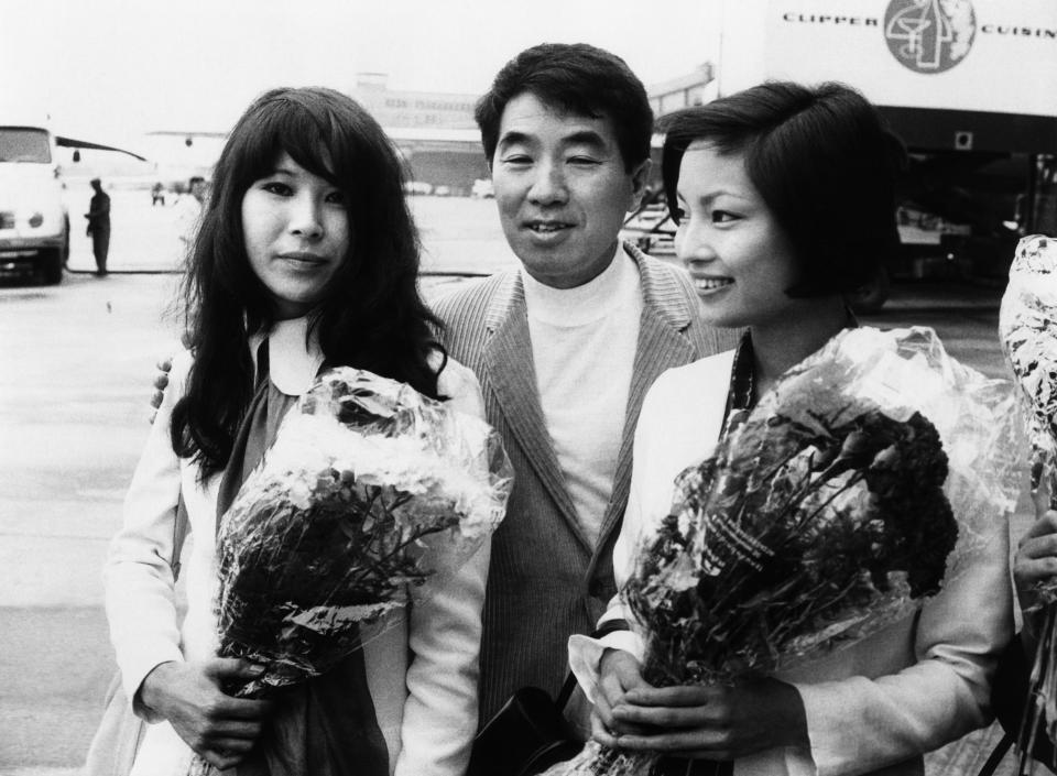 AIDO, from left: Yuri Suemasa, director Susumu Hani, Kimiko Nukamura arriving for screening at the Berlin Film Festival, 1969