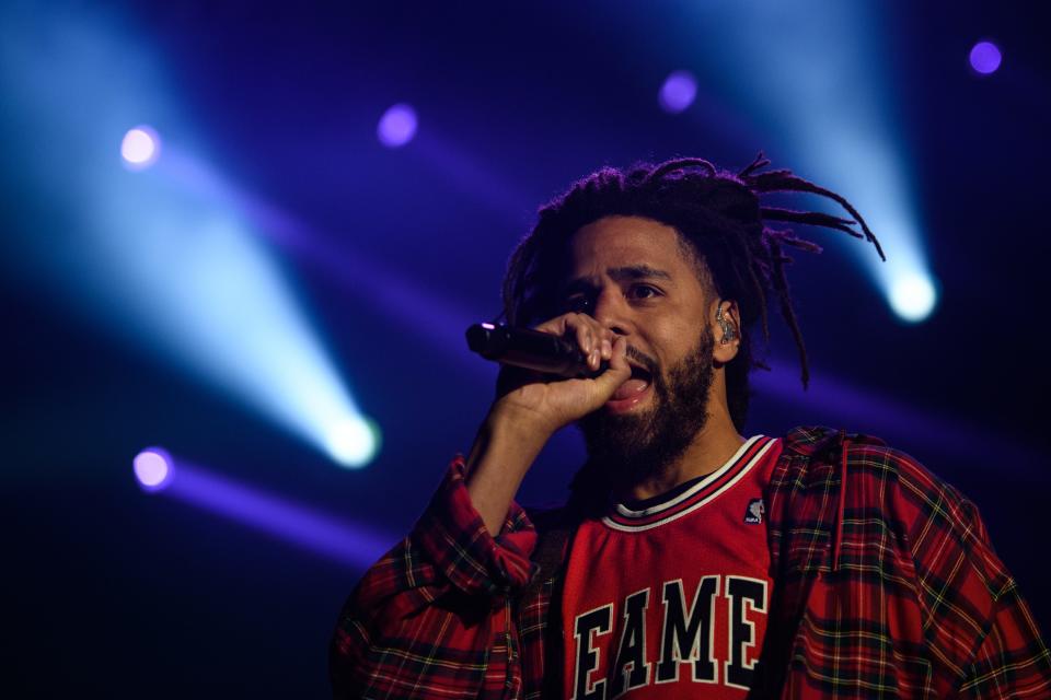 J. Cole performs at the Dreamville Festival on April 3, 2022.