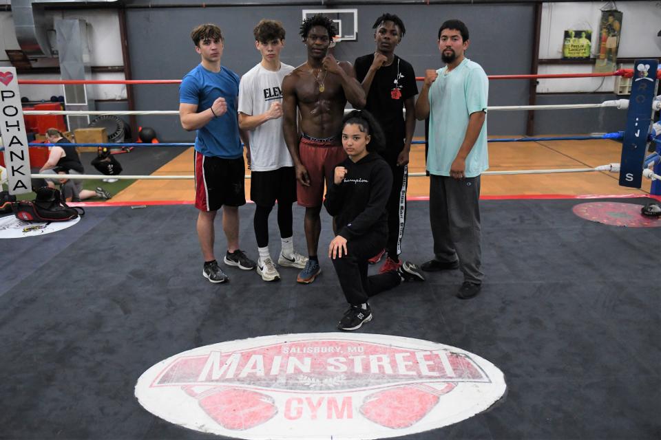The local amateur boxers from Main Street Gym that are fighting in Saturday night's event. Left to right: Anthony Drummond, Maddox Harbour, Corey Moore, Beautiful Griffith, Lenox Horton, Christian Gonzalez.